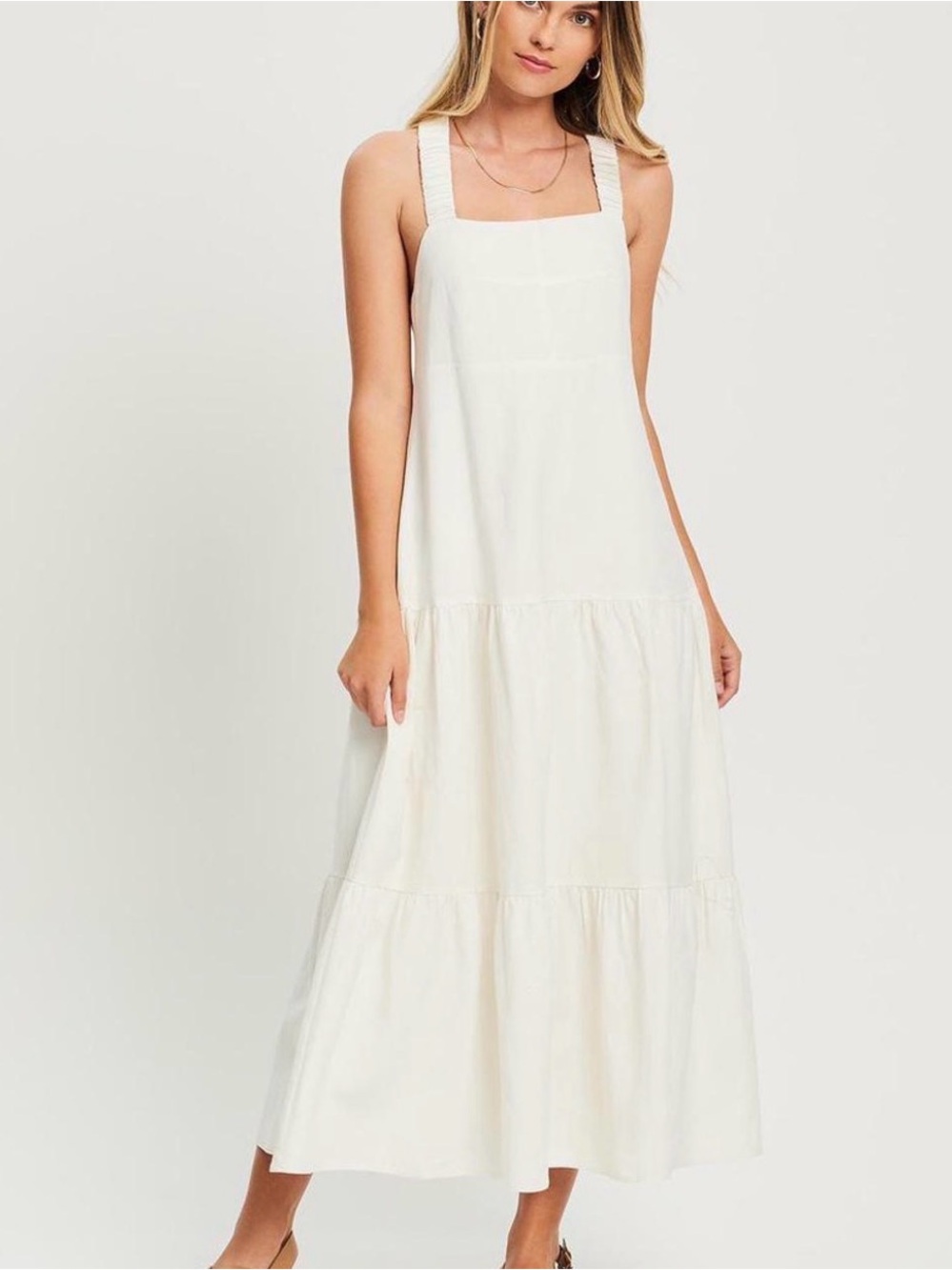 ST MRLO Lancaster White Tiered Square-Neck Maxi Dress